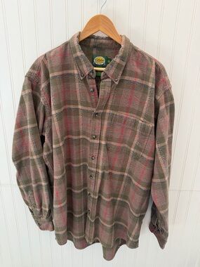Cabela's Men's Button Down Shirt - Brown and Red Plaid Thick Flannel XLT